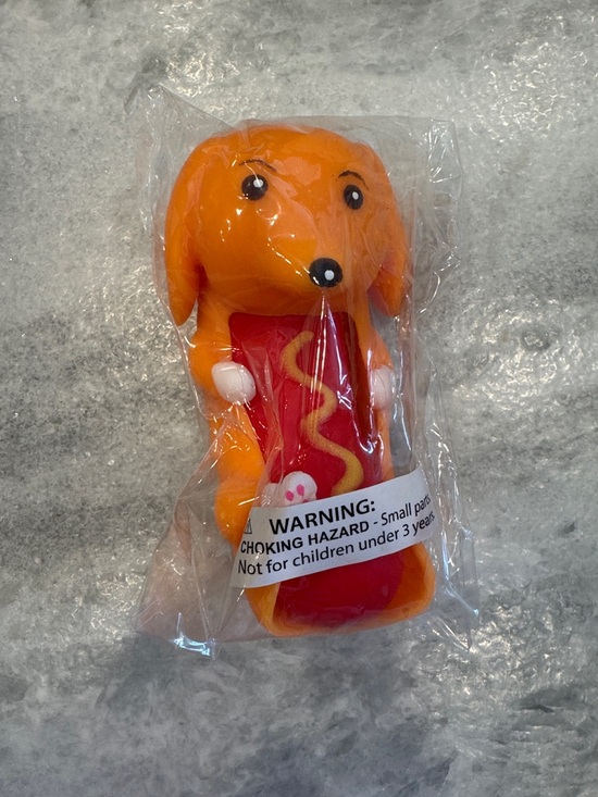 Hot squeezy dog Other - Orange Squeaky Puppy Hot Dog Toy - Unbranded